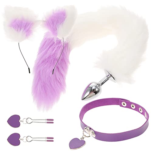 Abaodam Renard Animal Costume Ensemble Renard Oreille Bandeau Queue Plug Cou Collier Et Clips Ensemble Femmes Costume Accessoires pour La Valentin Halloween Cover