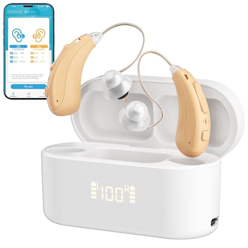 Hearing Aids Rechargeable for Seniors with Blue-tooth, Portable 4-modes Hearing Amplifiers for Adults Hearing Loss, 16-channels Digital Hearing Aid with Charging Case Outdoor-storag