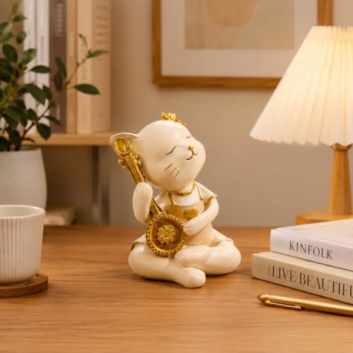 Image of ARMONIA Premium Golden Melody Cat Figurine -Musical Decorative Showpiece for Home Decor | Lightweight Polystone | Ideal for Anniversary, Valentine| Living Room Statue