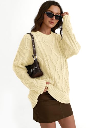 Trendy Queen Women's Oversized Cable Knit Crewneck Sweaters