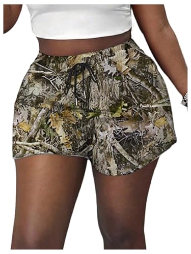 GORGLITTER Women's Camo High Waisted Sweat Shorts Baggy Camouflage Cargo Shorts Joggers Straight Leg Street Wear