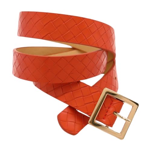 Women Fashion Basket Weave Band Belt Hip High Waist Gold Metal Buckle S M Orange z003