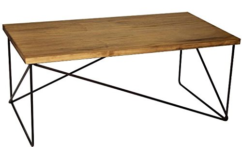 Table basse industrielle bois métal noir 117x61cm meuble de salon rectangulaire