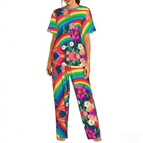 Pyjama confortable femme imprimé fleurs arc-en-ciel pour des nuits douces et de détente