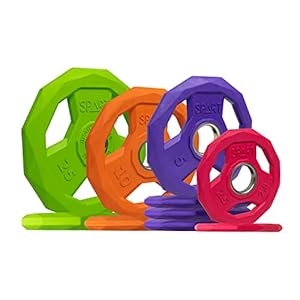 SPART Color Coded Weight Plate 2-Inch Rubber Coated Olympic Grip Plate for Barbell, Solid Cast Iron Weight Plates for Strength Training, Weightlifting, Crossfit, Home Gym, 2.5LB/5LB/10LB/25LB/35LB/45LB, Pair