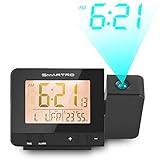 SMARTRO Projection Alarm Clock Digital Clock with Indoor Thermometer Hygrometer, USB Charger, Dual Alarm Clocks for Bedrooms, Travel, AC & Battery Operated