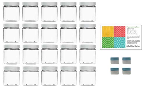 Clear 4 Ounce PET Round Plastic Jars with White Lids, and 4 Mini Jar, 20 Pack (C4WMJ20)