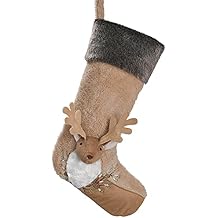 Valery Madelyn Christmas Stockings Decorations, 21 Inch Fabric Brown Elk Cute Plush Personalized Fireplace Hanging Ornament for Holiday Xmas Party Decor