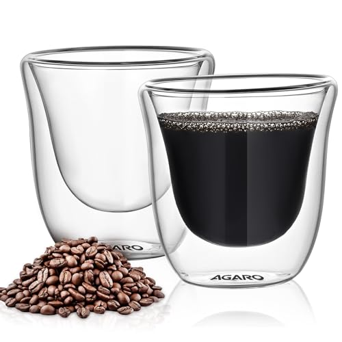 Image of AGARO Elite Double Wall Glass Espresso Cups 80ml, Pack of 2 | Premium Borosilicate, Heat Resistant, Ideal for Coffee, Tea, Latte, Microwave & Dishwasher Safe