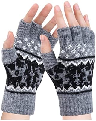 BOER Fingerless Gloves - Womens Winter Warm Gloves Half-finger Wool Mittens Cold Weather Windproof Outdoor Sports Driving, Skiing, Running Gift for Family