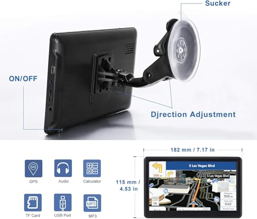 Car GPS Navigator 7-inch Touch Screen Real Voice prompts Turn Direction Speed Limit Warning car GPS Satellite Navigator, Lifetime Free Update World map