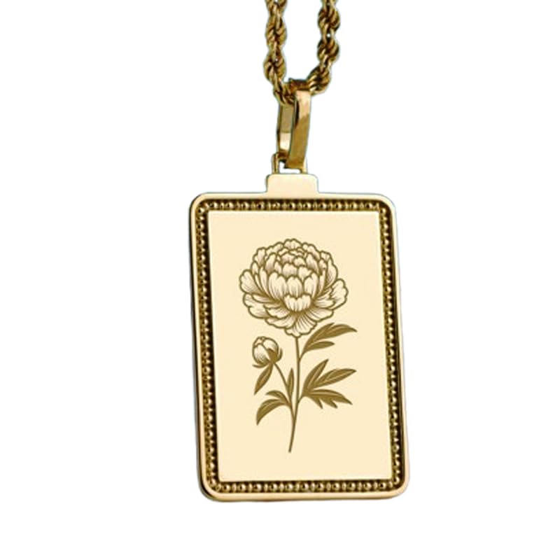 Collier pivoine argent 925 plaqué or chaîne maille forçat 45cm