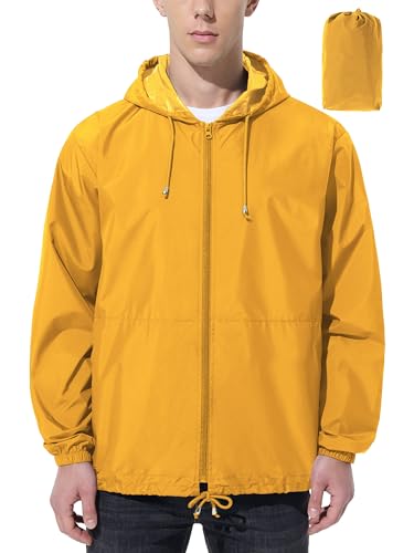 UIQUR Mens Rain Jacket Raincoat Windbreaker Running Waterproof Lightweight Packable with Hood Travel Hiking Cycling Yellow M
