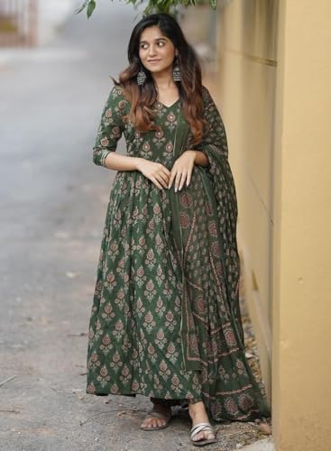 Nermosa Women Printed Flared A-Line Kurta with Pant and Dupatta Suit Set | Kurta Set