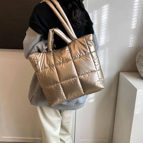 Puffer Tote Bag for Women Quilted Shoulder Bag Padding Satchel Purse with Zipper Handbag for Work Travel Gym Shop3