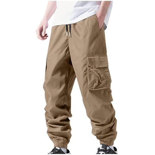 Mens Jogger Sweatpants Loose Fit Cinch Bottoms Cargo Pants Durability Working Pants Guys Stylish Hip Hop Streetwear Khaki