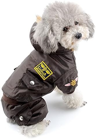 SELMAI Waterproof Fleece Lined Dog Winter Coat Snow Suit Airman Hooded Jumpsuit Snowsuits for Small Dog Puppy Chihuahua Brown M
