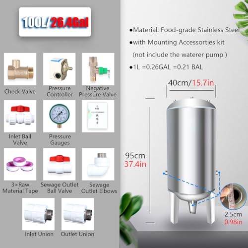 Serbatoio dell'acqua pressurizzata, contenitore verticale per acqua potabile in acciaio inox, ideale per cantina e cucina