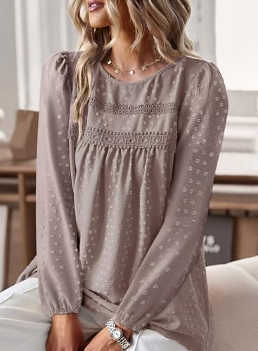 Image of Falechay Womens Tops Flowy Boho Dressy Casual Lace Cute Long Sleeve Shirts