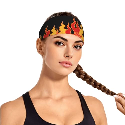 Black Red Fire Flame Tongue Women Fashion Sweat Bands - Sweatbands for Men - Sports Headbands for Women Workout - Athletic Headbands for Mens Boy Girts Bandana