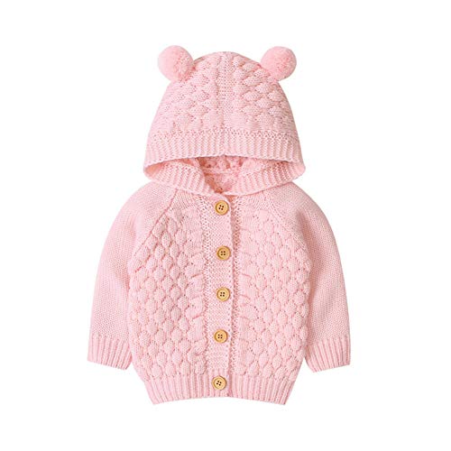 Baby Girl Boy Knit Cardigan Sweater Hoodies Warm Tops Infant Bear Ear Outerwear Jacket Coat Outfit Clothes (Pink, 6-12m)