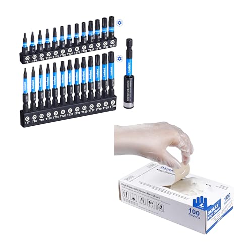 Image of 【Essential DIY Bundle】27pcs Torx Security Bit Set + 100ct Food-Safe Disposable Vinyl Gloves