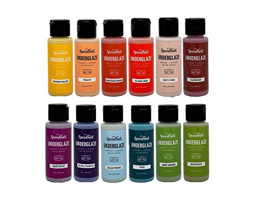 Speedball Underglaze Sampler Pack (12) 2-Ounce 2020 Color Glaze Assortment for Pottery & Ceramics
