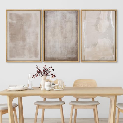 SIGNLEADER Framed Canvas Print Wall Art Set Soft Abstract Beige and Taupe Minimalist Texture Illustrations Boho Decorative for Living Room, Bedroom, Office - 16"x24"x3 NATURAL - Image 2