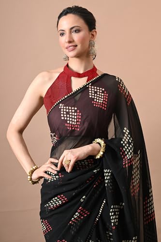 Image of MIRCHI FASHION Women Sari Georgette Chevron Printed | Modern Pattern Farewell and Festive Drape with Matching Blouse Piece