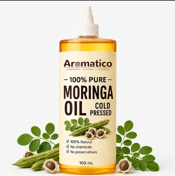 Image of AROMATICO Moringa Oil for Skin, Hair and Body Care, Multipurpose Carrier Oil for Massage, Scalp Care, Dry Skin Routine, DIY Beauty and Natural Glow - 100ml