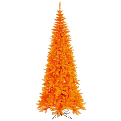 Pemberly Row 90" Slim Unlit Artificial Christmas Tree, Orange PVC