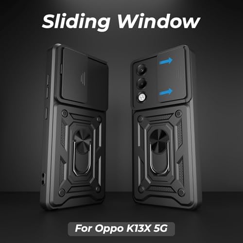 Image of Luxe Back Cover for Oppo A5 5G / Oppo K13X 5G | D10 Tough Armor Case | Sliding Camera Shield | 360 Protection | Kickstand Ring Holder | Military-Grade