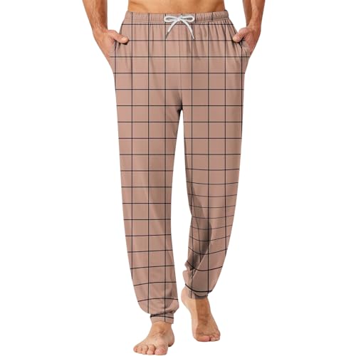 Mens Pajama Pants Plaid Lightweight Loungewear Jogger Sleep Pants with Pockets Drawstring Elastic Waist Night Bottoms - Main Image