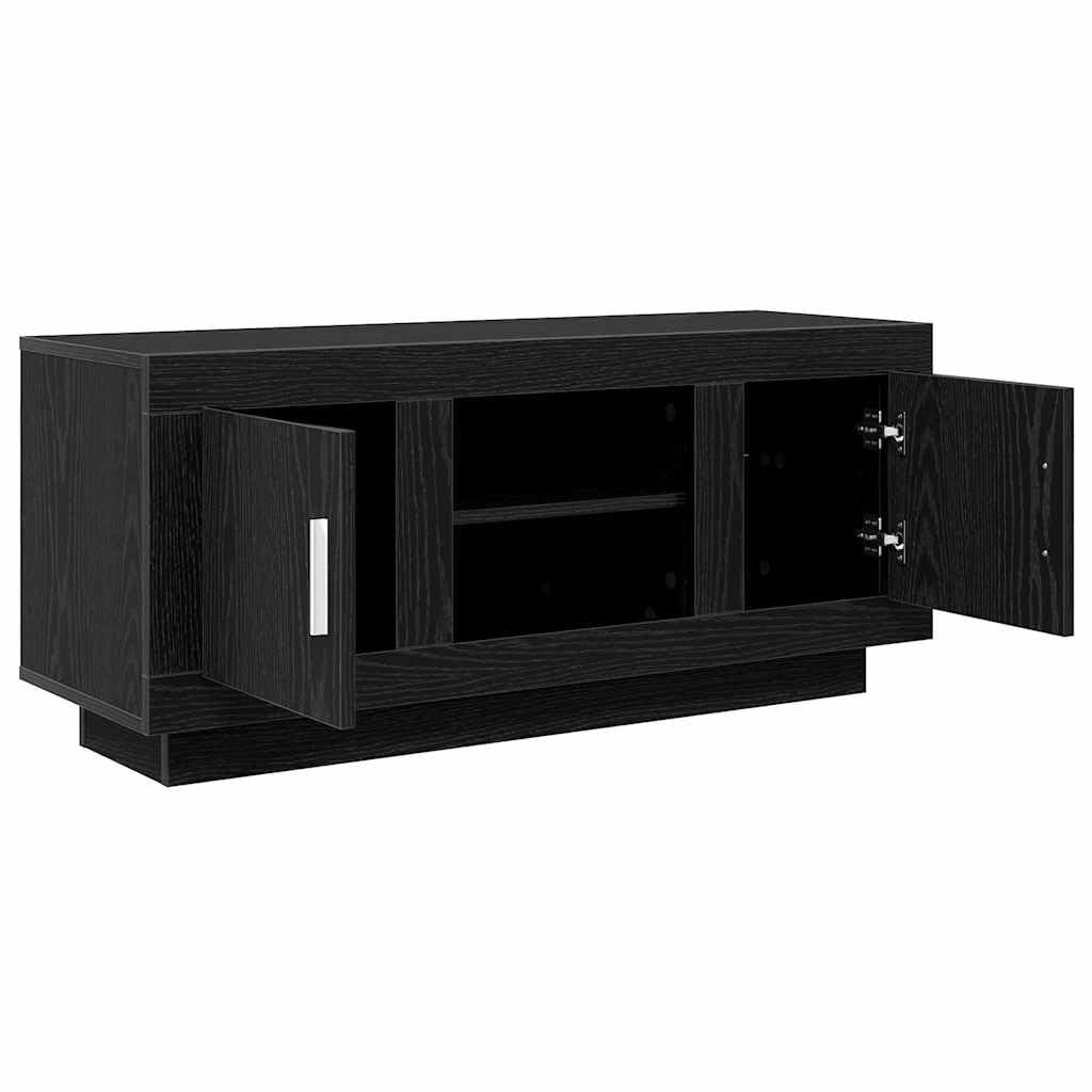 Hothingwell TV-Möbel Eiche, Schwarz, 102 x 35 x 45 cm, Holz, Ingenieurwesen | Mit Regalböden, Scharniertüren, rustikalem Design, Wohnzimmeraufbewahrung, feuchter Tuch