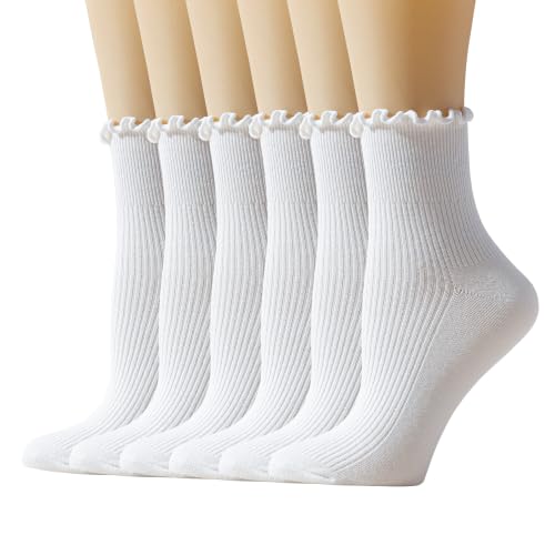 Image of Ruffle Ankle Socks for Women, Cute Casual Lettuce Edge Frilly Crew Socks Breathable Lightweight Daily Socks