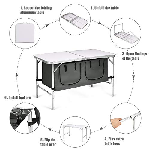 Goplus Folding Camping Table With Storage, Aluminum Outdoor Camp Table With 2-Level Adjustable Height, Lightweight Portable Foldable Picnic Table For Tailgating Beach Bbq Party Rv #TOP5