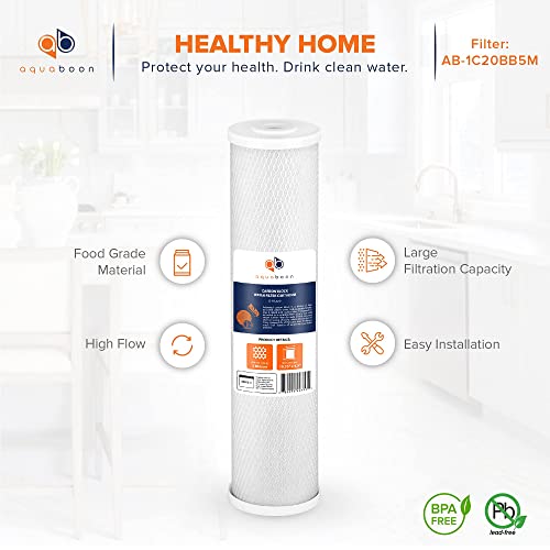 Aquaboon Coconut Shell Water Filter Cartridge | Activated Carbon Block Cto | Universal Whole House 5 Micron 20 Inch Cartridge | Compatible With Epm-20, Cb-20, 155783-43, Fc25B 2-Pack #TOP3