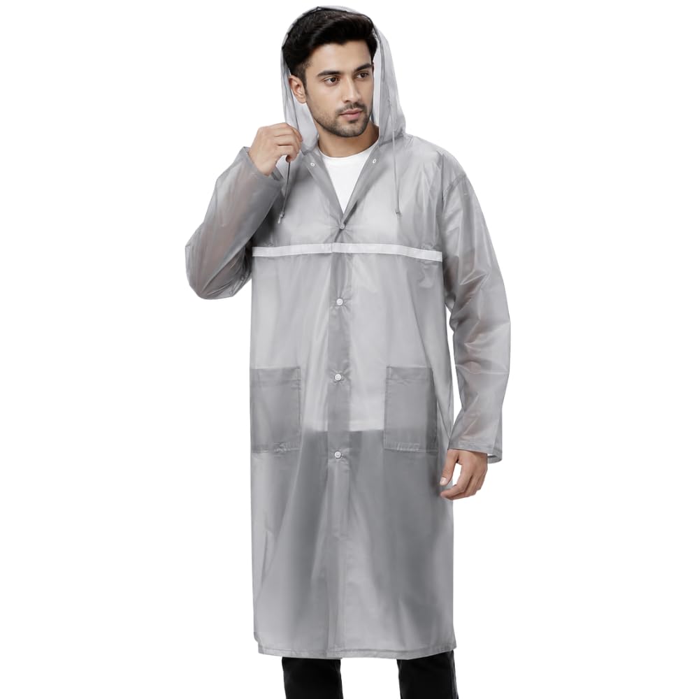 drumstone (𝐒𝐩𝐞𝐜𝐢𝐚𝐥 𝟏𝟓 𝐘𝐞𝐚𝐫𝐬 𝐖𝐚𝐫𝐫𝐚𝐧𝐭𝐲 Transparent Waterproof Raincoat for Men & Women, Grey Hooded EVA Rain Poncho with Reflective Strip, Lightweight Reusable Rainwear for-picture-19