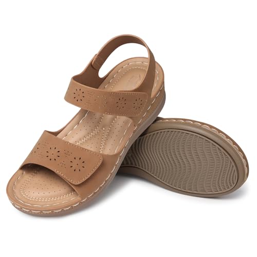Image of SHIBEVER Women Flat Sandals Comfortable: Arch Support Sandals Dressy