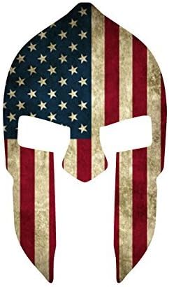 NI420 Spartan Helmet w/Grunge Style American Flag Decal Sticker | 5.5-Inches by 3.25-Inches
