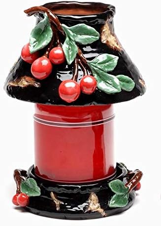 Fine Ceramic Cherry Design Candle Regular Jar Jade Shade & Jar Holder Set (Jar Candle NOT Included), 7-1/2"