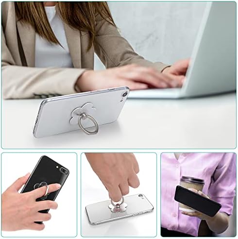 Cobee Flower Finger Ring Grip Stand, 2 Pcs Cell Phone Ring Holder, 360° Rotation 180° Flip Universal Metal Ring Finger Holder, Phone Kickstand Compatible with Smartphones(Black+Silver)