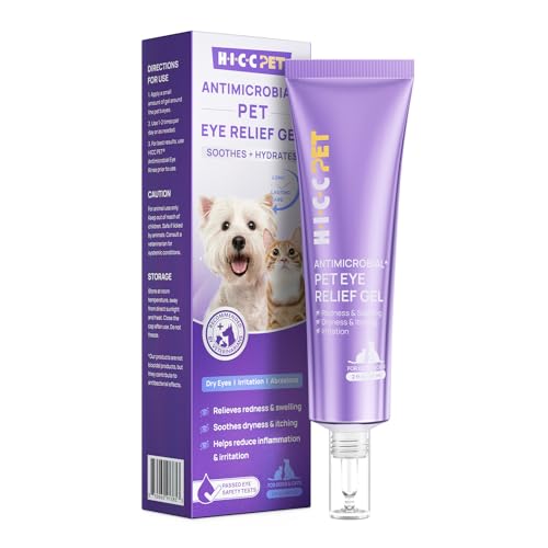 HICC PET Dog Eye Gel, Vet-Recommended Dog Eye Infection Treatment, Cat Eye Drops Wash, Soothes Irritation, Moisturizes Dry Eyes, Pet Eye Drops Ointment Alternative for Dogs, Cats, Horses. 2 fl oz