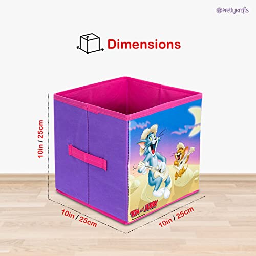 Image of PrettyKrafts Tom and Jerry Fabric Toys Organizer Storage Box for Kids, Small, Purple -Set of 6 Pieces