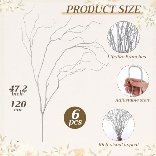 Image of Norme 6 Pcs 47.2 Inch Lifelike Curly Willow Branches for Vases Artificial Decorative Dried Twigs Tall Plastic Vine Bendable Stick for DIY Plant Crafts Farmhouse Wedding Home Hotel Decor (White Green)