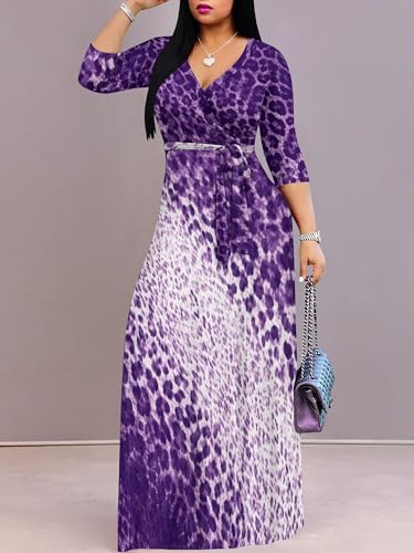 Image of PinkPatty Plus Size Dresses for Curvy Women V Neck Flowy Long Sleeves Wrap Maxi Dress Travel Vacation Outfits