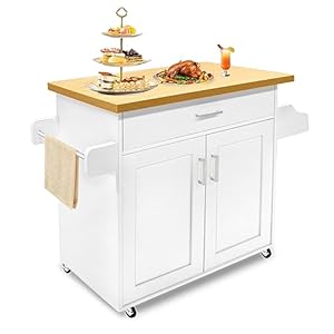 NAIZY Keukenkast, keukentrolley met werkblad, wielen en laden, afsluitbaar, serveerwagen, 115 x 36 x 90 cm