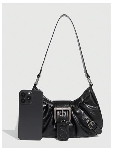Image of QWINEE Women's Vintage Buckle Shoulder Bag Y2K Punk PU Leather Handbag Clutch Purse