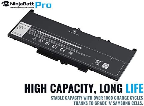 NinjaBatt Pro Battery for Dell Latitude E7270 E7470 J60J5 PDNM2 MC34Y 451-BBSY 451-BBSU WYWJ2 242WD R1V85 GG4FM 1W2Y2 NJJ2H R97YT F1KTM 5F08V - Higher Performance [7.6/55Wh]