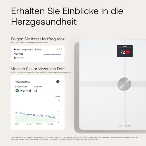WITHINGS Body Smart – Intelligente WLAN-Personenwaage mit Körperanalyse: Gewicht, Körperfett, Muskel-/Knochenmasse, Wasser & viszerales Fett, Bluetooth, Weiß/White